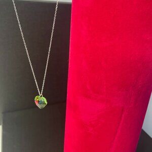 Crystal Heart Crystal 18" Pendant Necklace in Sterling Silver Green